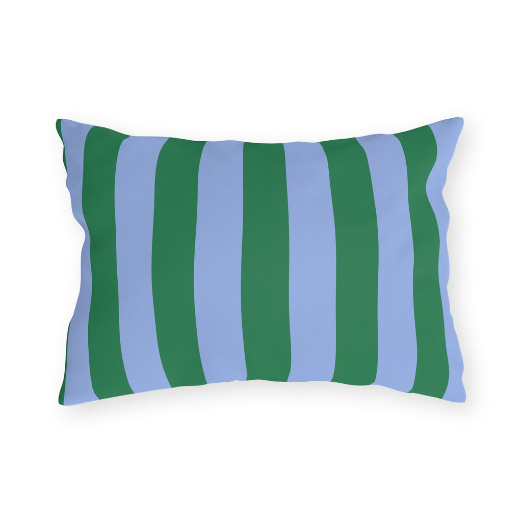 Blue and Green Vertical Stripe Outdoor Pillow | Patio Cushion