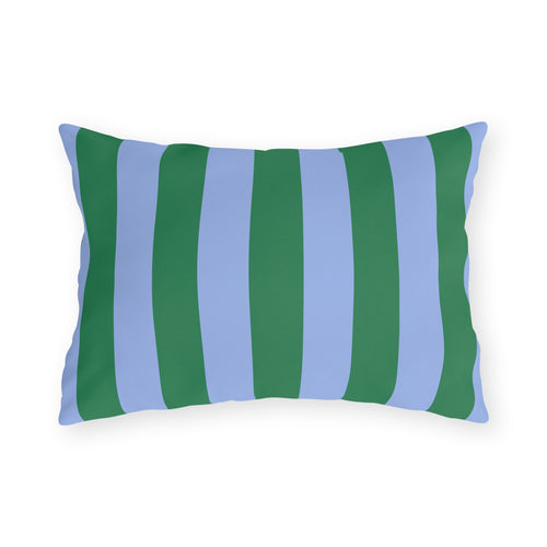 Blue and Green Vertical Stripe Outdoor Pillow | Patio Cushion