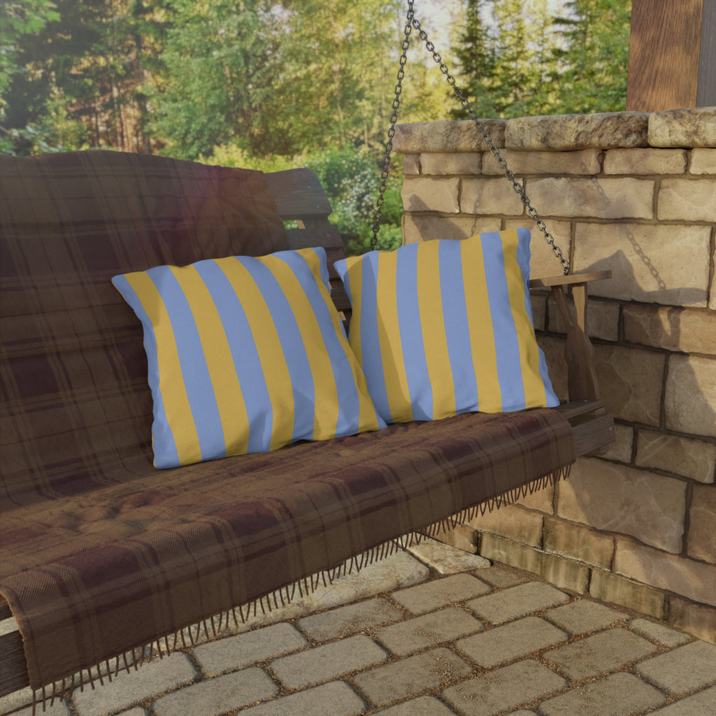 Blue and Yellow Stripe Outdoor Pillows | Coastal Patio Cushion