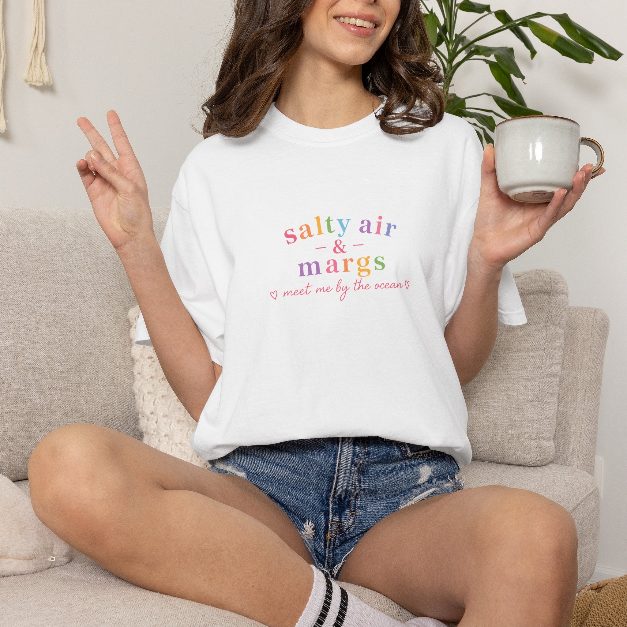Funny T-Shirt Women Tee, Colourful Typographic Design Salty Air and Margs girls trip Tshirt