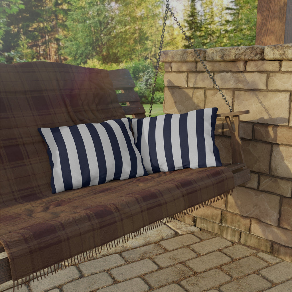 Navy blue White Stripe Outdoor Pillow | Coastal Patio Cushion