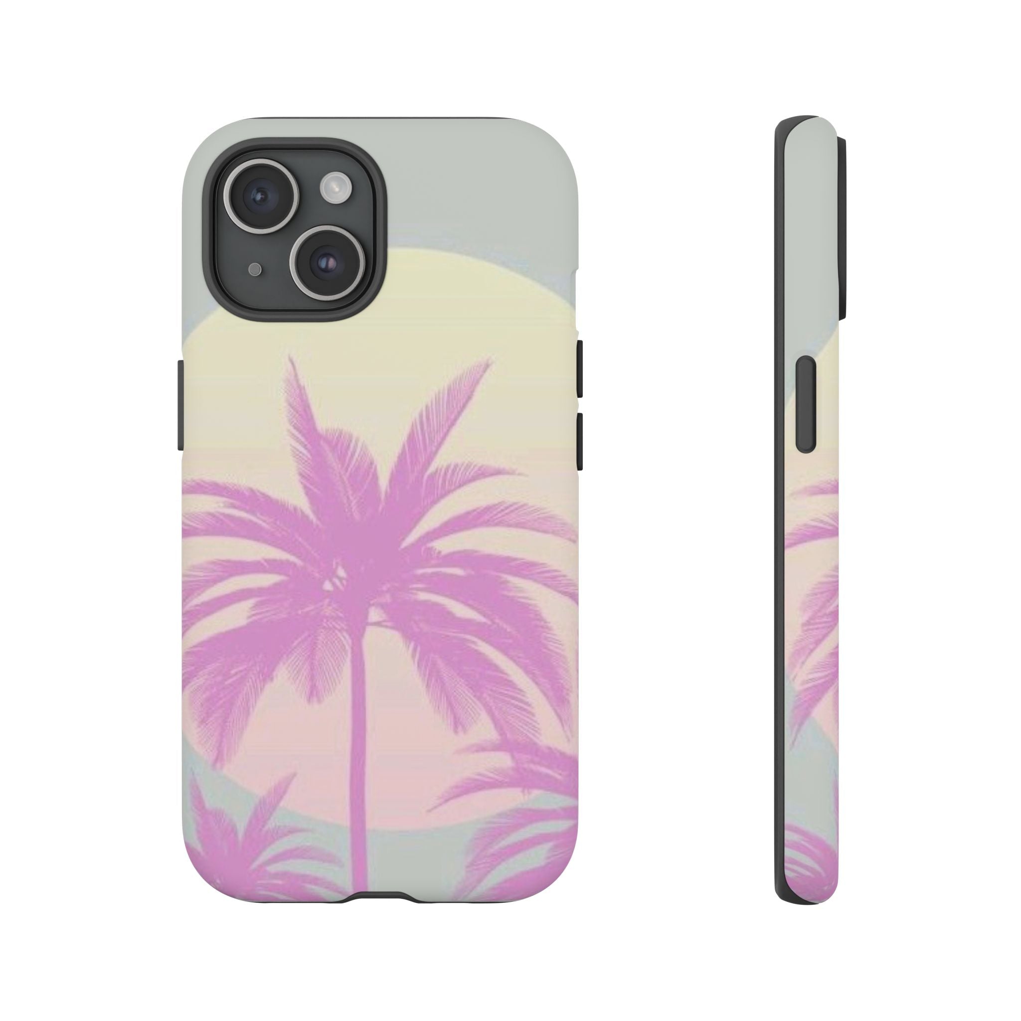 Coastal Pink Palm Sunset Tough Phone Case | Retro Tropical Beach Phone Case