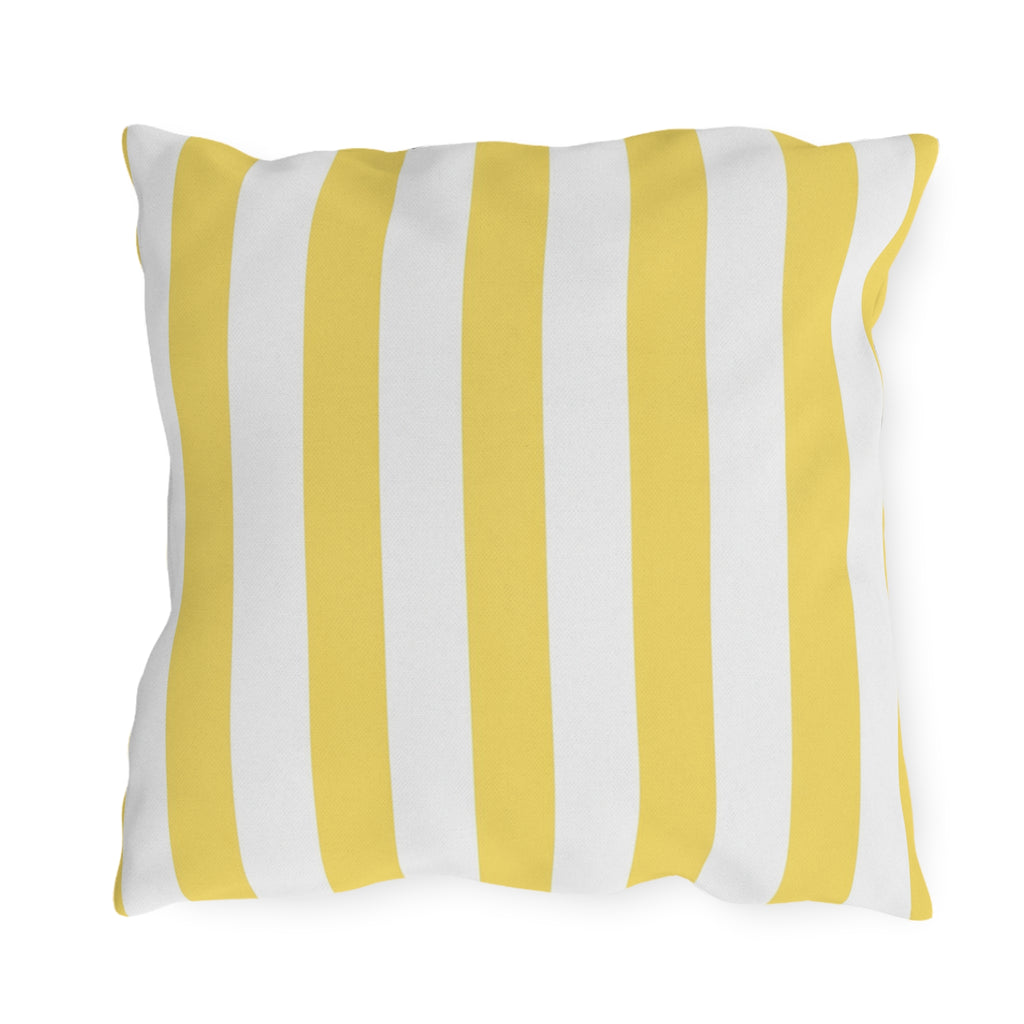 Yellow White Striped Outdoor Pillow | Patio Cushion, Nautical Poolside