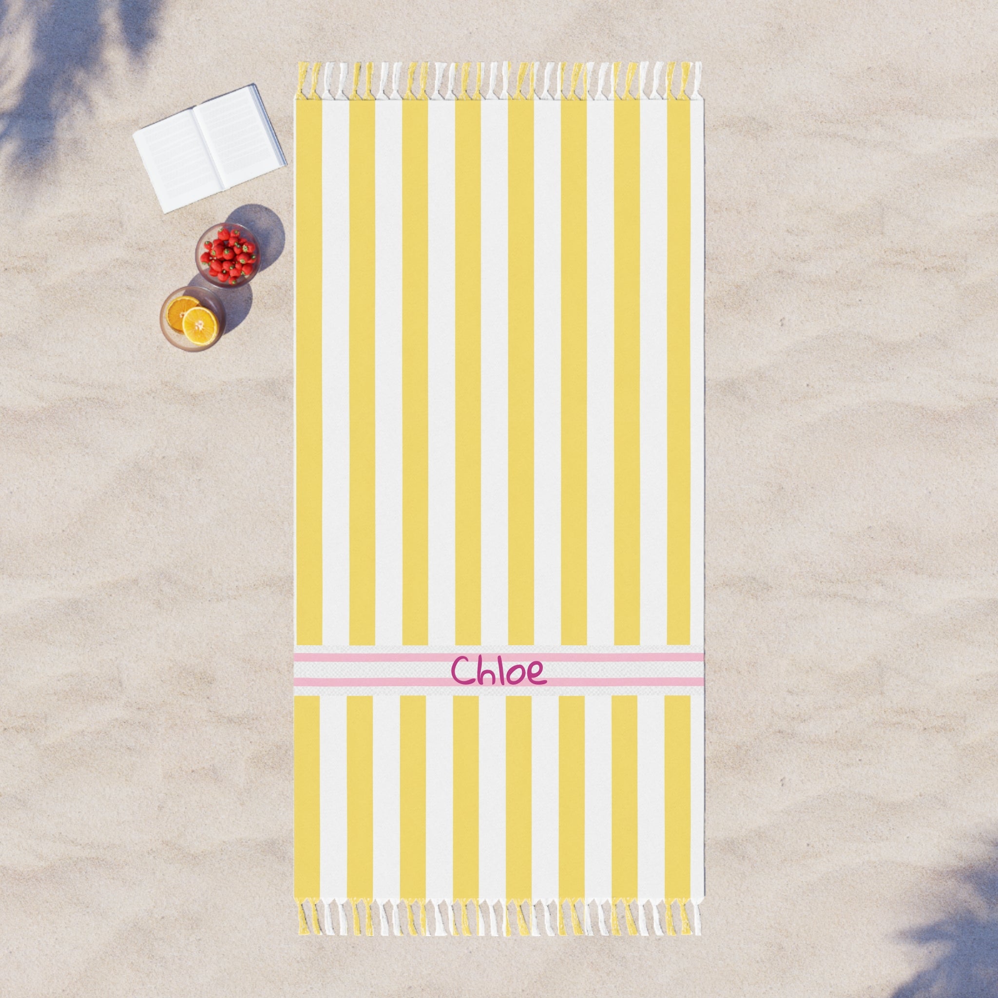 Yellow Stripe Boho Beach Cloth | Turkish Towel, Fringe Beach Towel