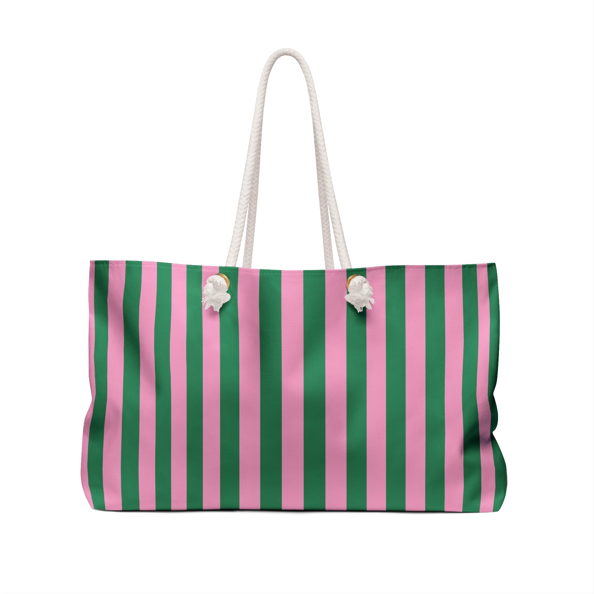 Pink and Green Striped Weekender Bag | Large Travel Tote
