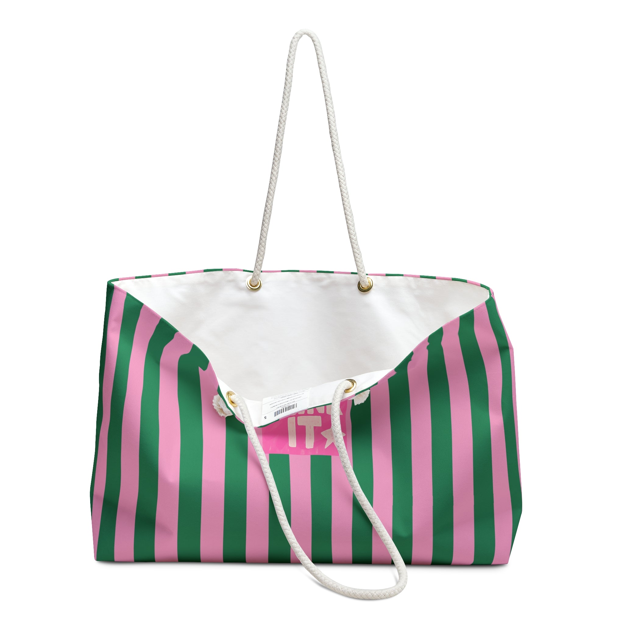 Pink and Green Striped Weekender Bag | Large Travel Tote