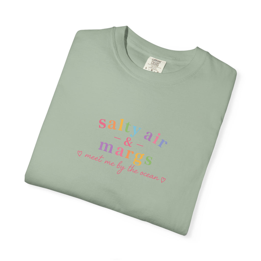 Funny T-Shirt Women Tee, Colourful Typographic Design Salty Air and Margs girls trip Tshirt