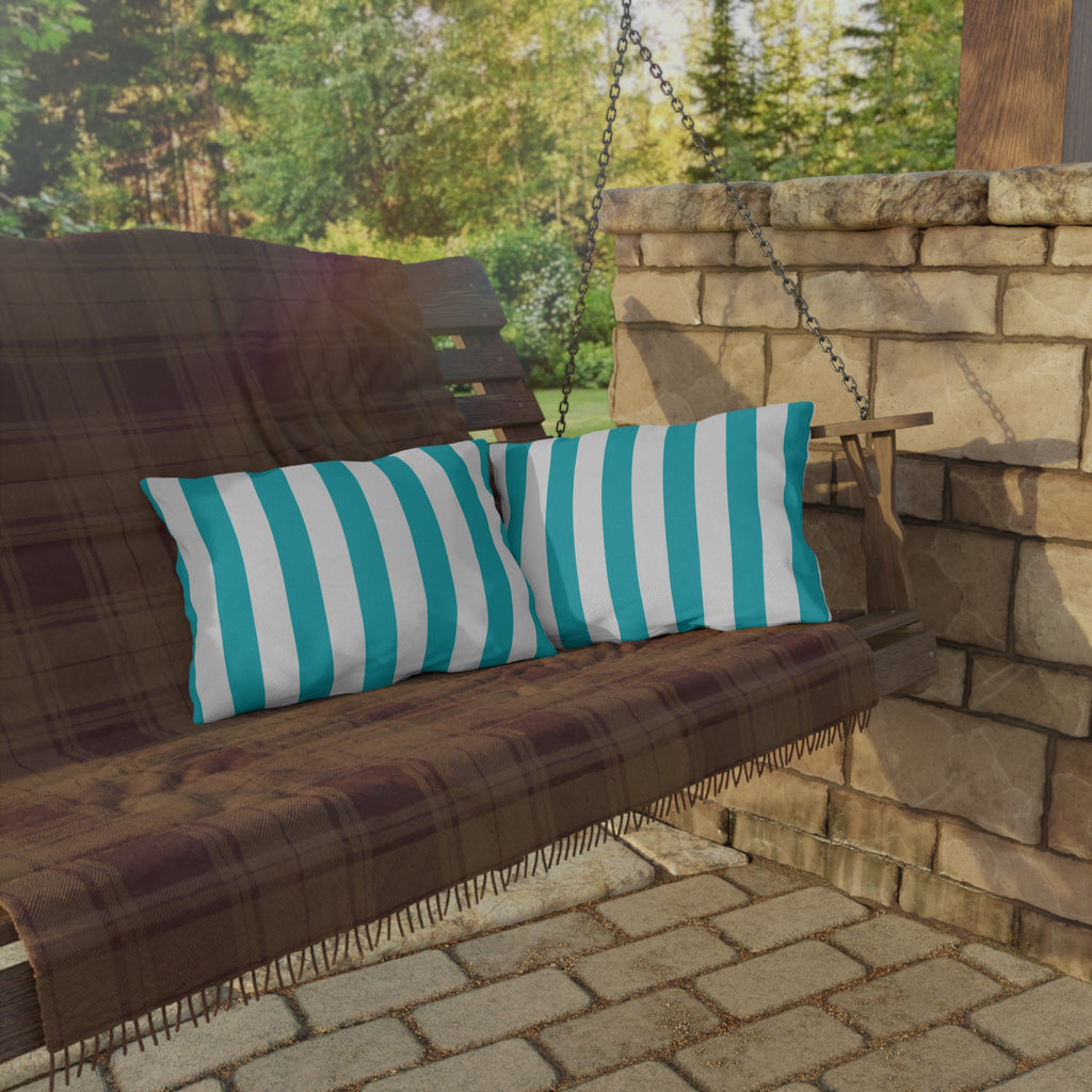Teal Stripe Outdoor Pillows | Blue White Nautical Cushion