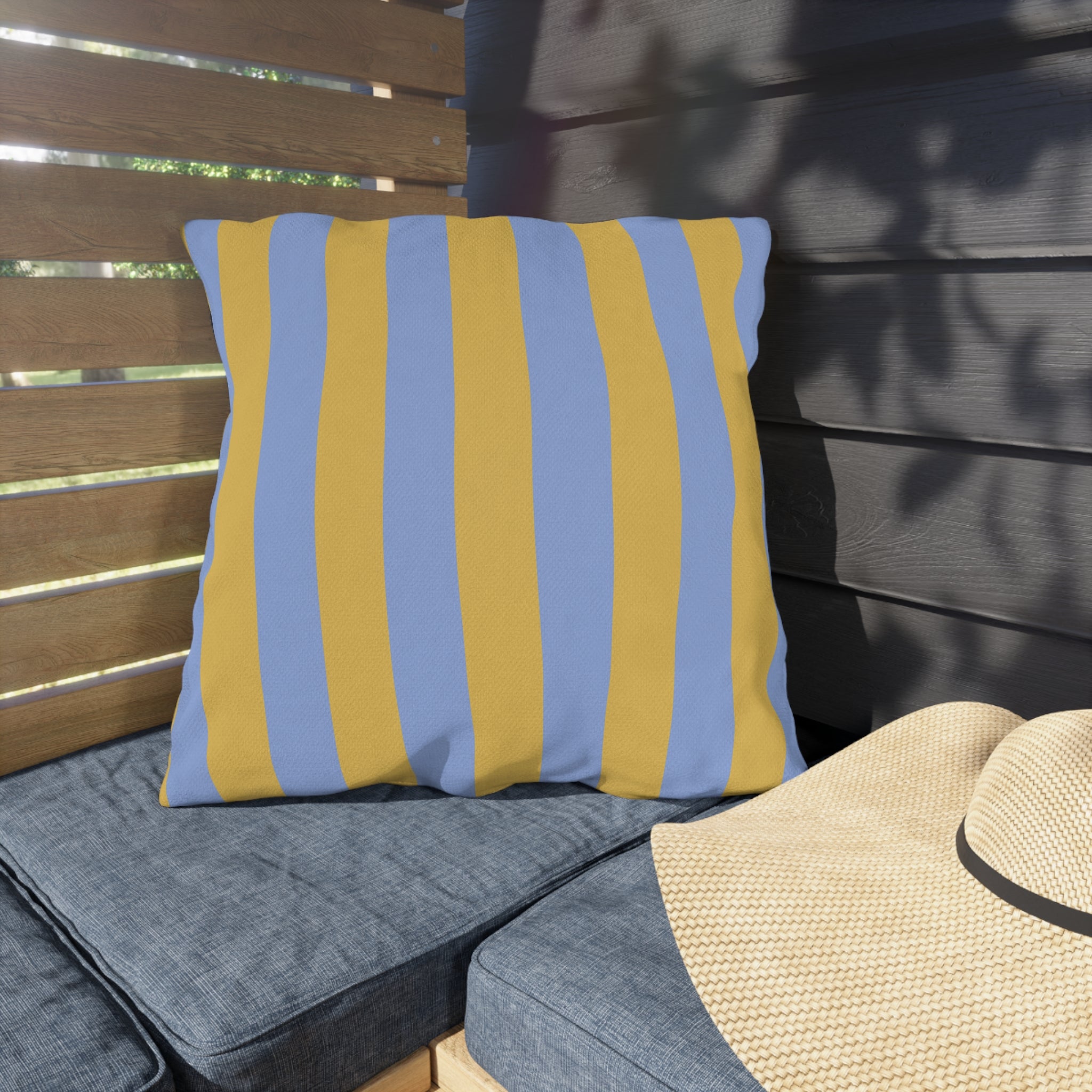 Blue and Yellow Stripe Outdoor Pillows | Coastal Patio Cushion