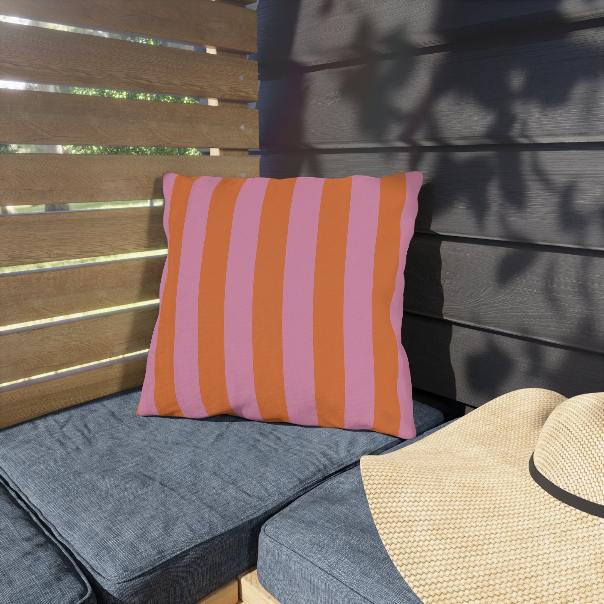 Orange and Pink Stripe Outdoor Pillow | Bold Striped Cushion for Patio