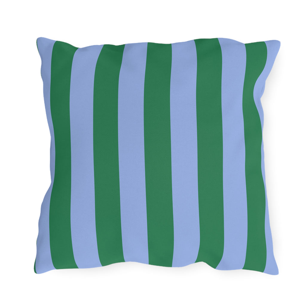 Blue and Green Vertical Stripe Outdoor Pillow | Patio Cushion