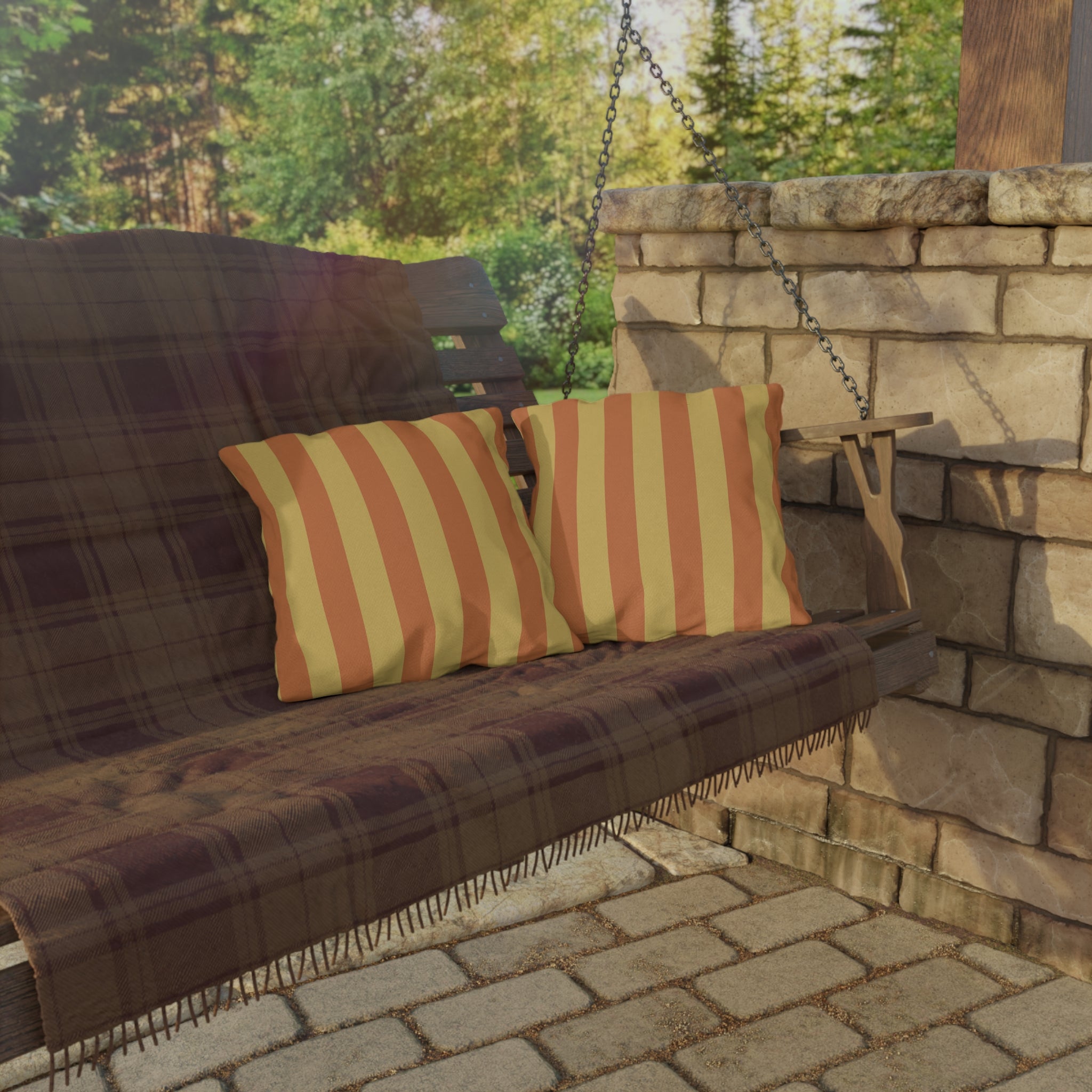 Sunset Stripe Outdoor Pillows | Yellow Orange Striped Cushion