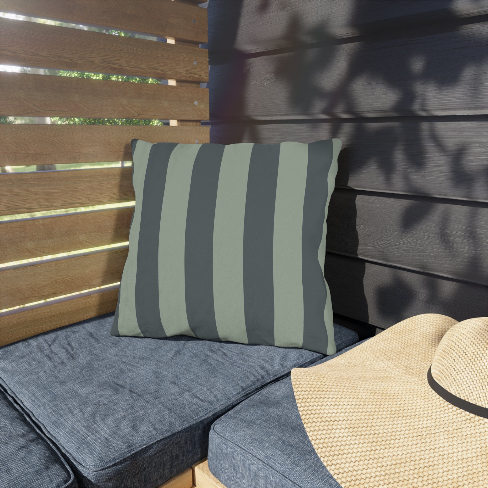 Green Striped Outdoor Pillow | Wide Vertical Stripe Patio Cushion