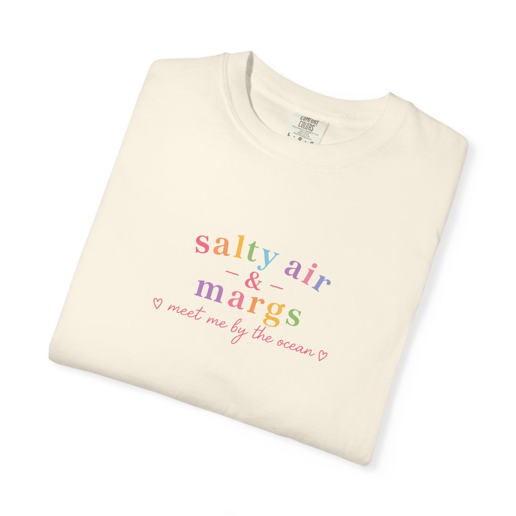 Funny T-Shirt Women Tee, Colourful Typographic Design Salty Air and Margs girls trip Tshirt