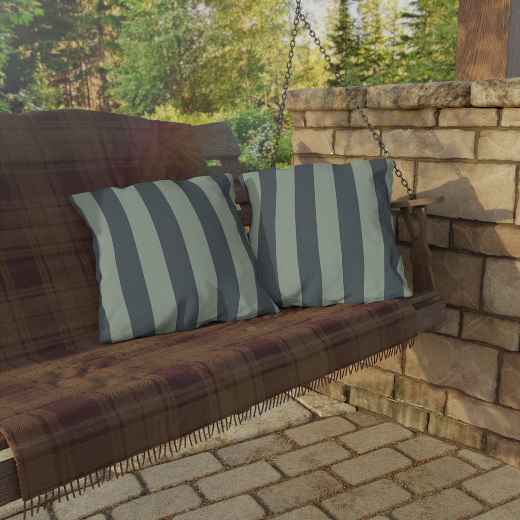 Green Striped Outdoor Pillow | Wide Vertical Stripe Patio Cushion