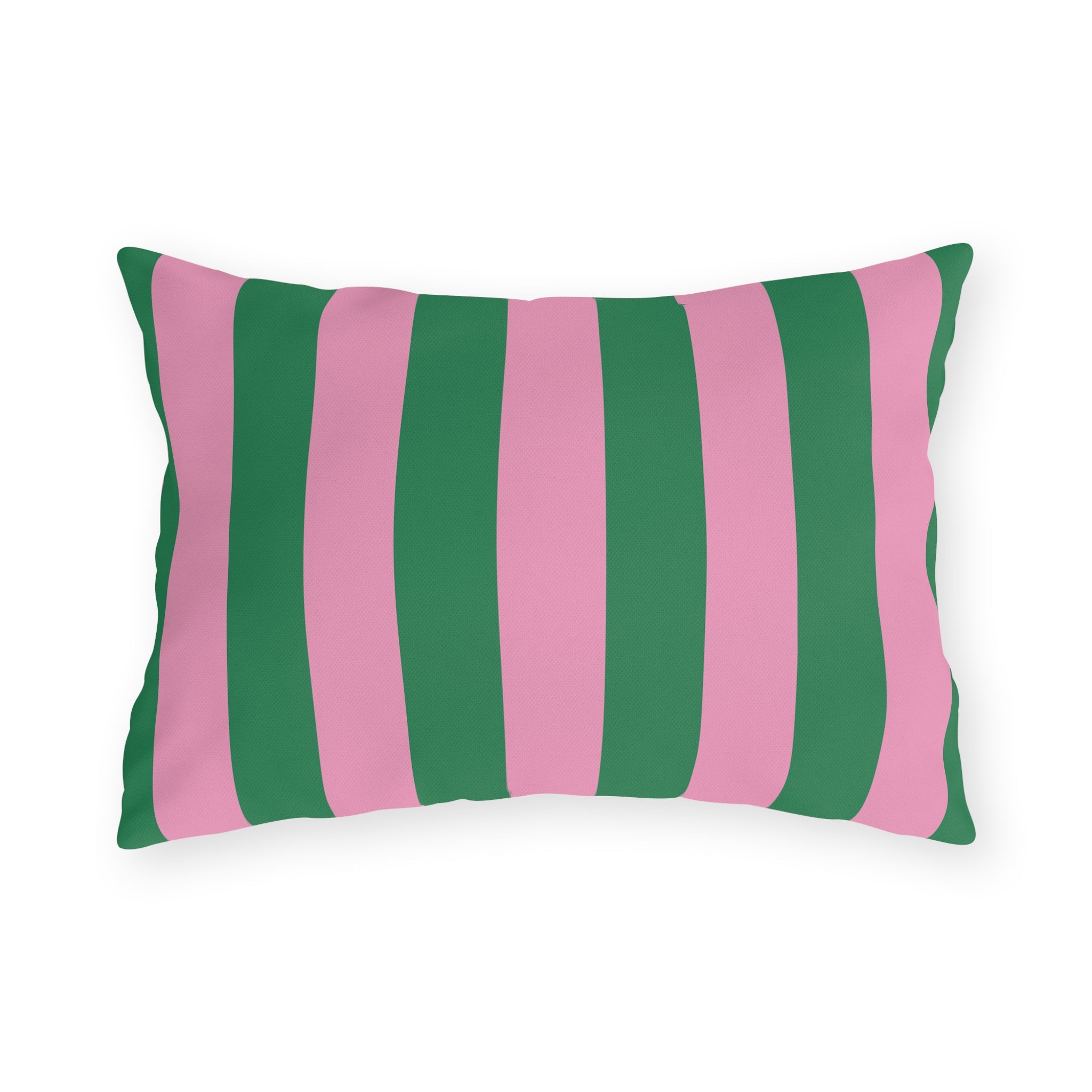 Pink and Green Vertical Stripe Outdoor Pillows | Patio Cushion, Poolside Decor