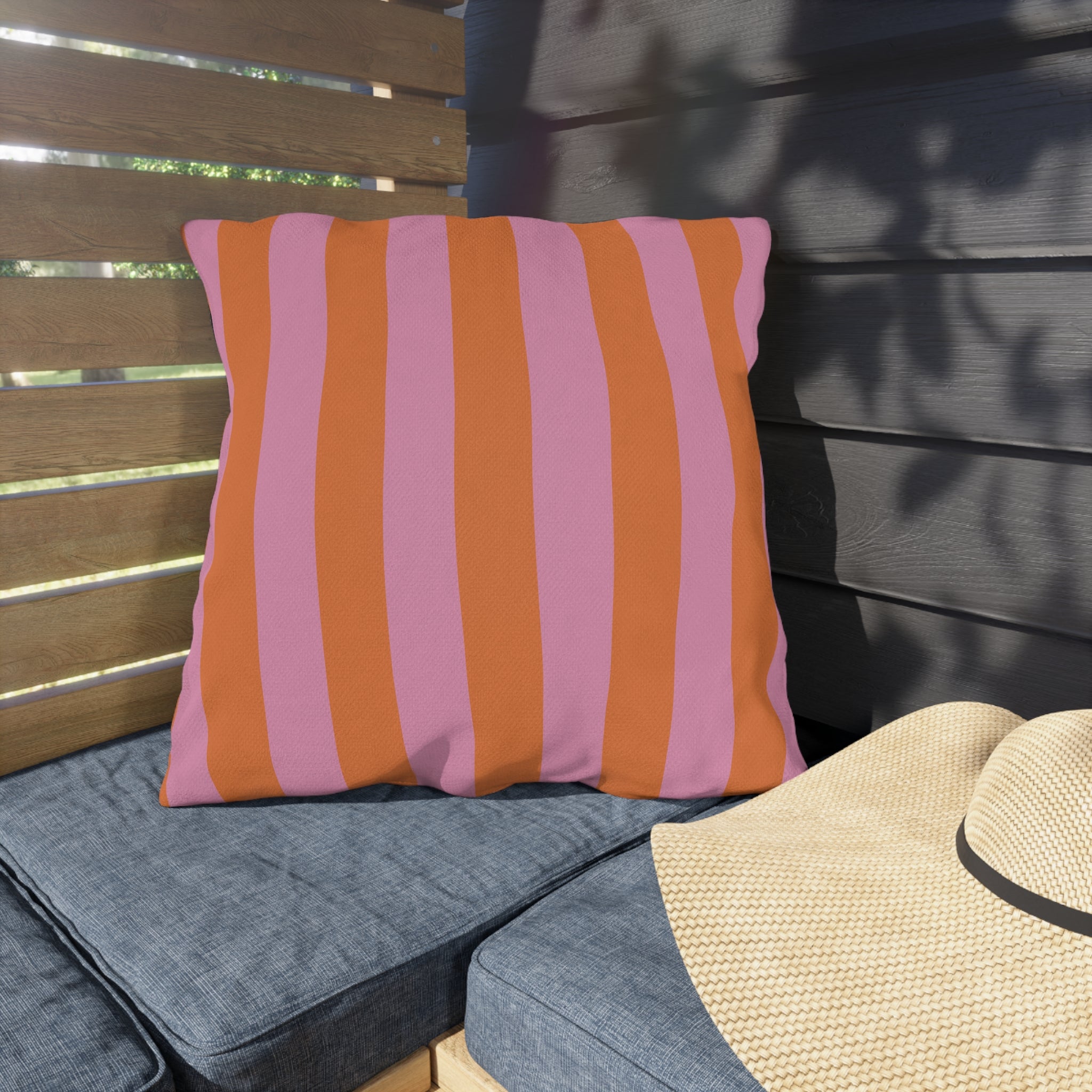 Orange and Pink Stripe Outdoor Pillow | Bold Striped Cushion for Patio