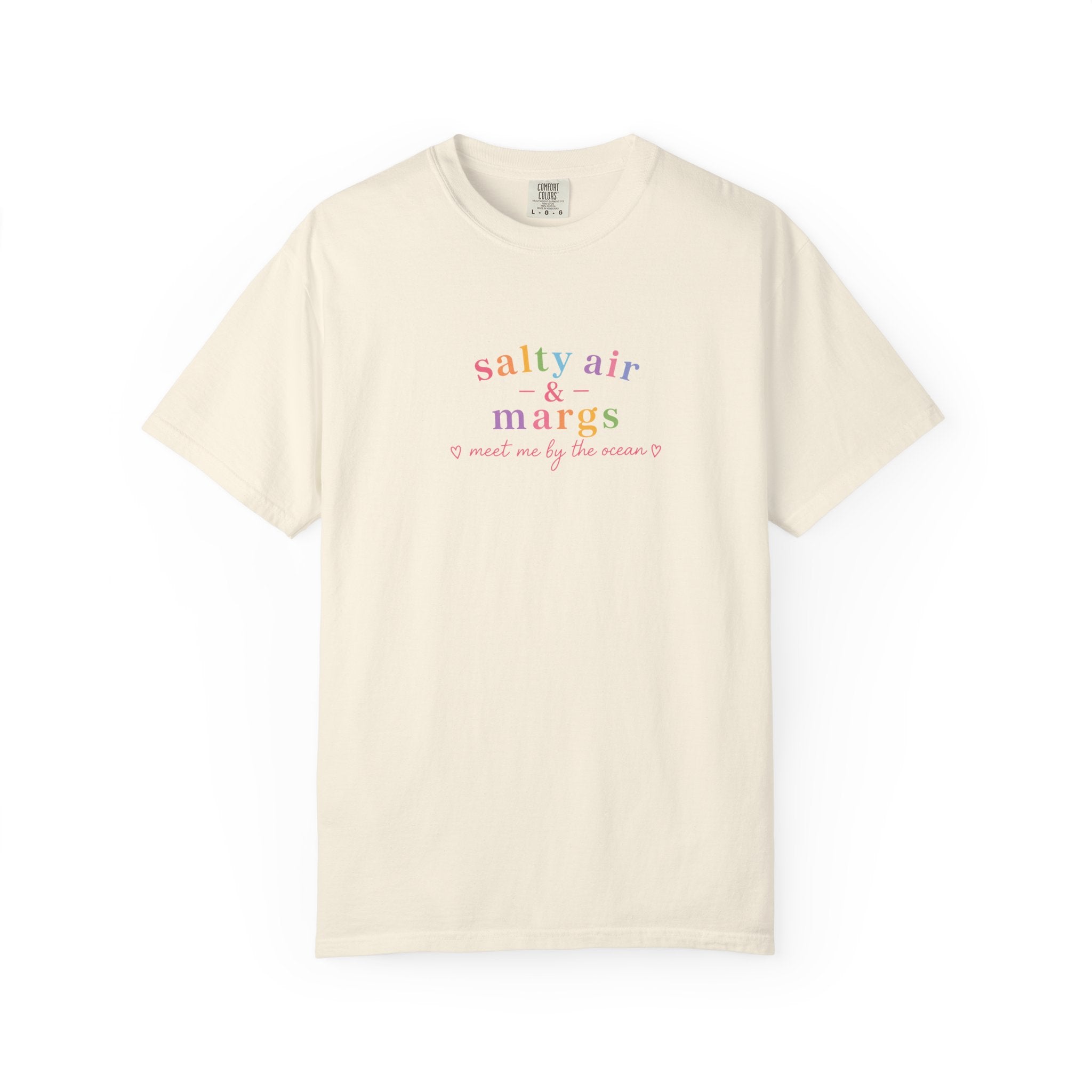 Funny T-Shirt Women Tee, Colourful Typographic Design Salty Air and Margs girls trip Tshirt