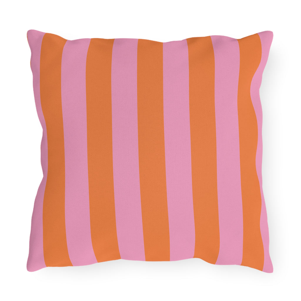 Orange and Pink Stripe Outdoor Pillow | Bold Striped Cushion for Patio
