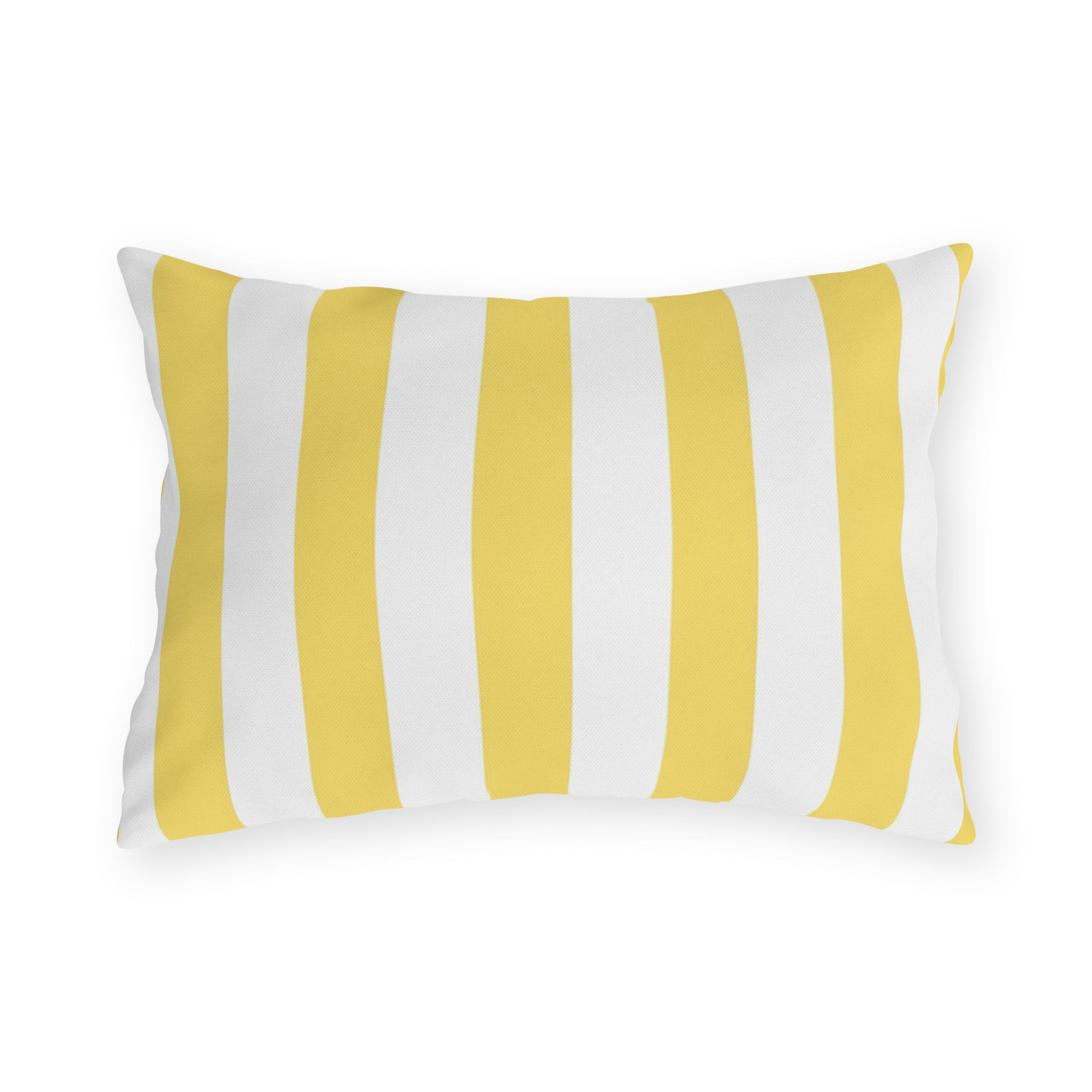 Yellow White Striped Outdoor Pillow | Patio Cushion, Nautical Poolside