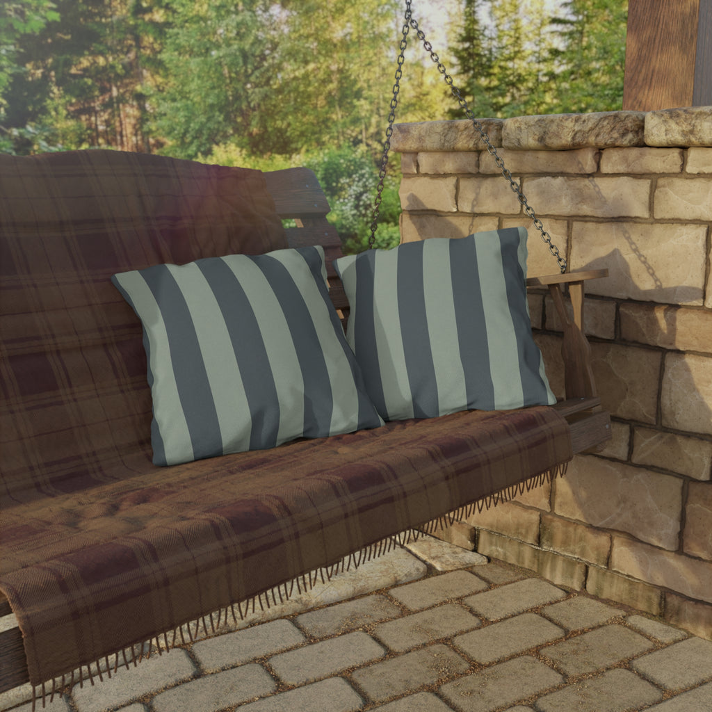 Green Striped Outdoor Pillow | Wide Vertical Stripe Patio Cushion