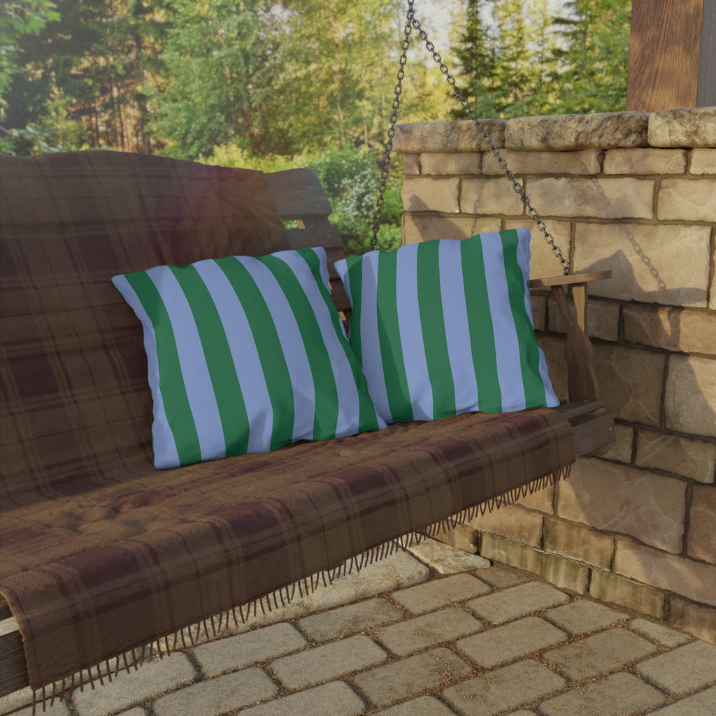 Blue and Green Vertical Stripe Outdoor Pillow | Patio Cushion