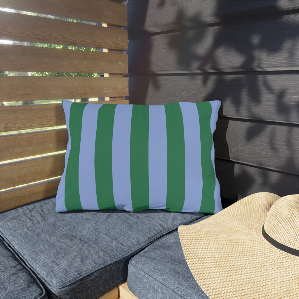 Blue and Green Vertical Stripe Outdoor Pillow | Patio Cushion