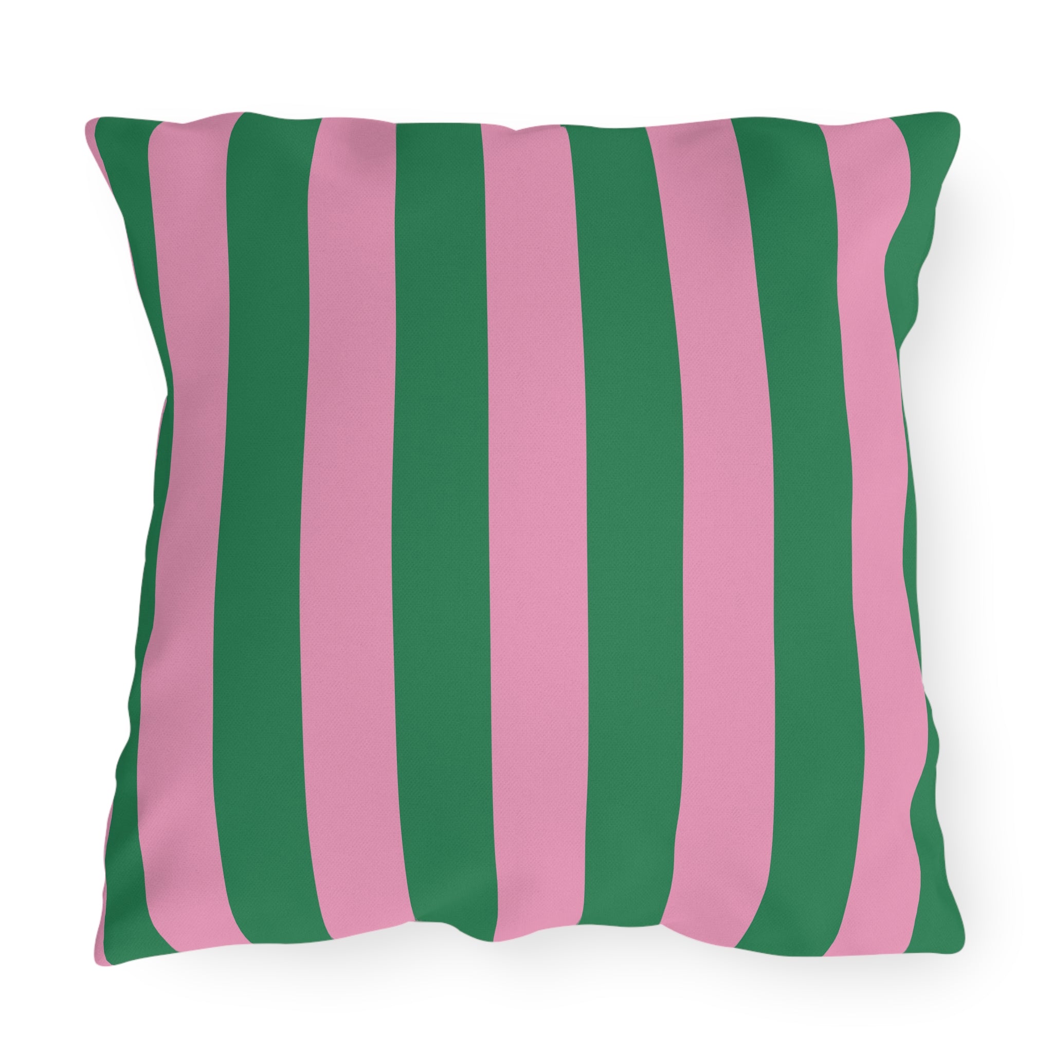 Pink and Green Vertical Stripe Outdoor Pillows | Patio Cushion, Poolside Decor