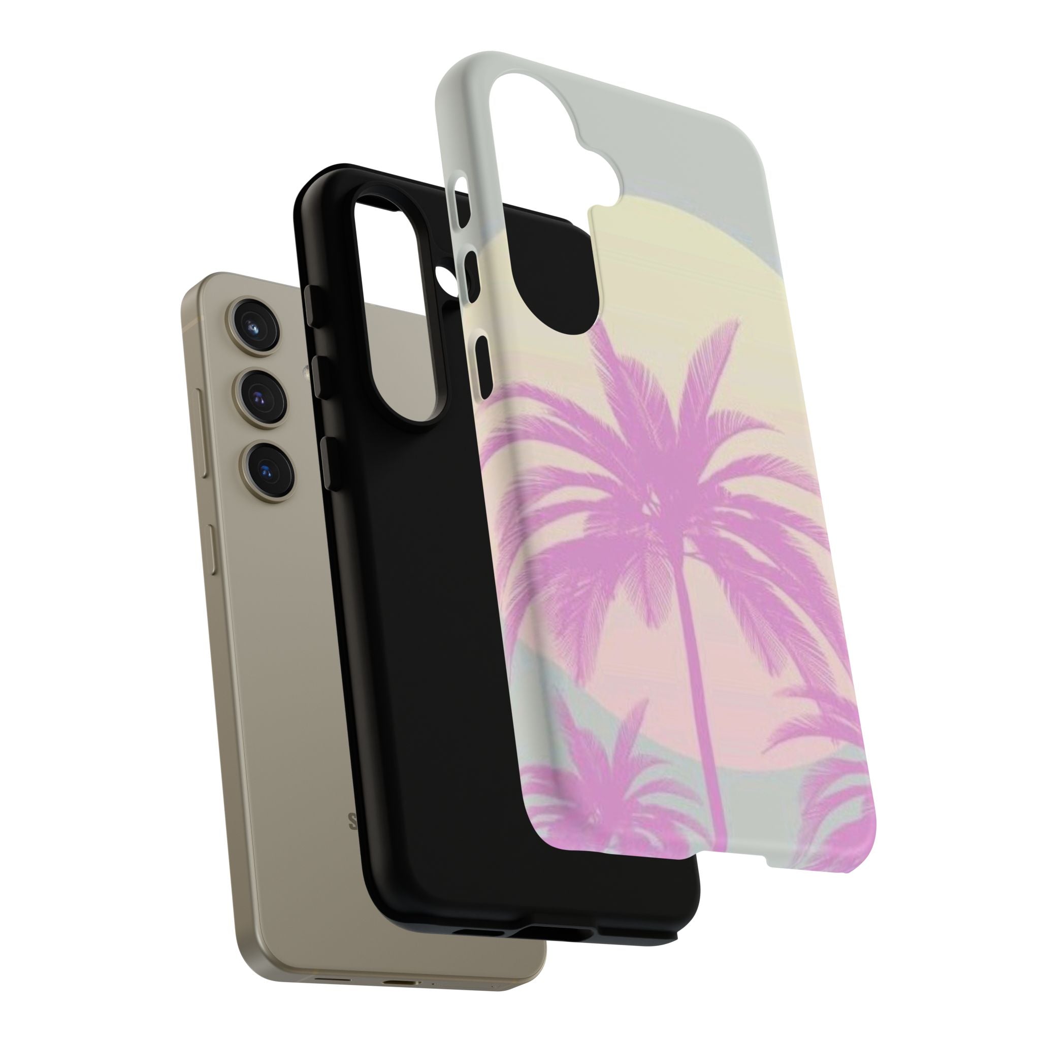 Coastal Pink Palm Sunset Tough Phone Case | Retro Tropical Beach Phone Case