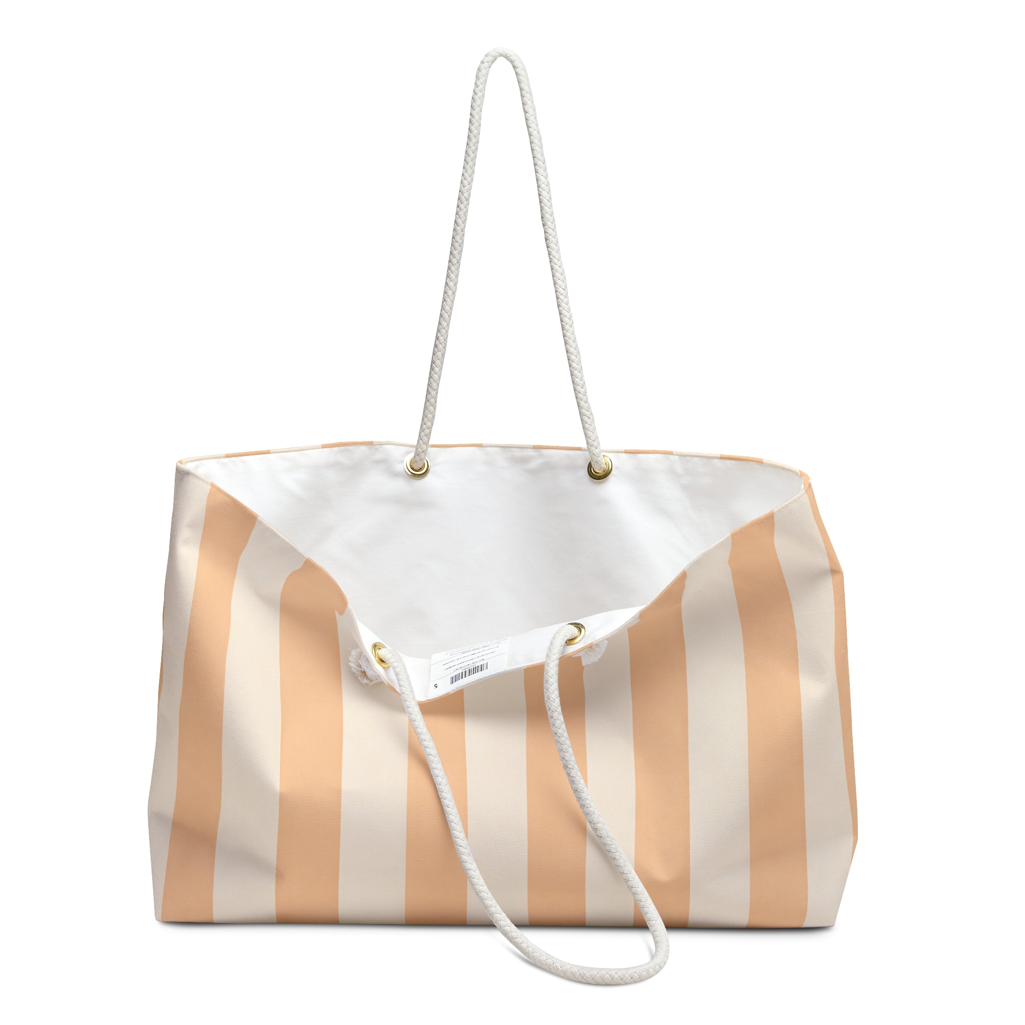 Beige Vertical Stripe Weekender Bag | Striped Travel Tote
