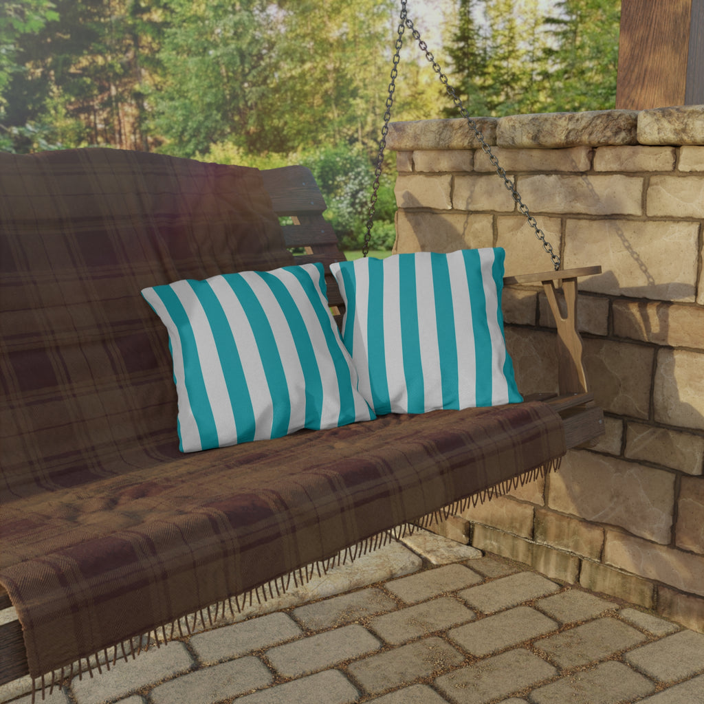 Teal Stripe Outdoor Pillows | Blue White Nautical Cushion