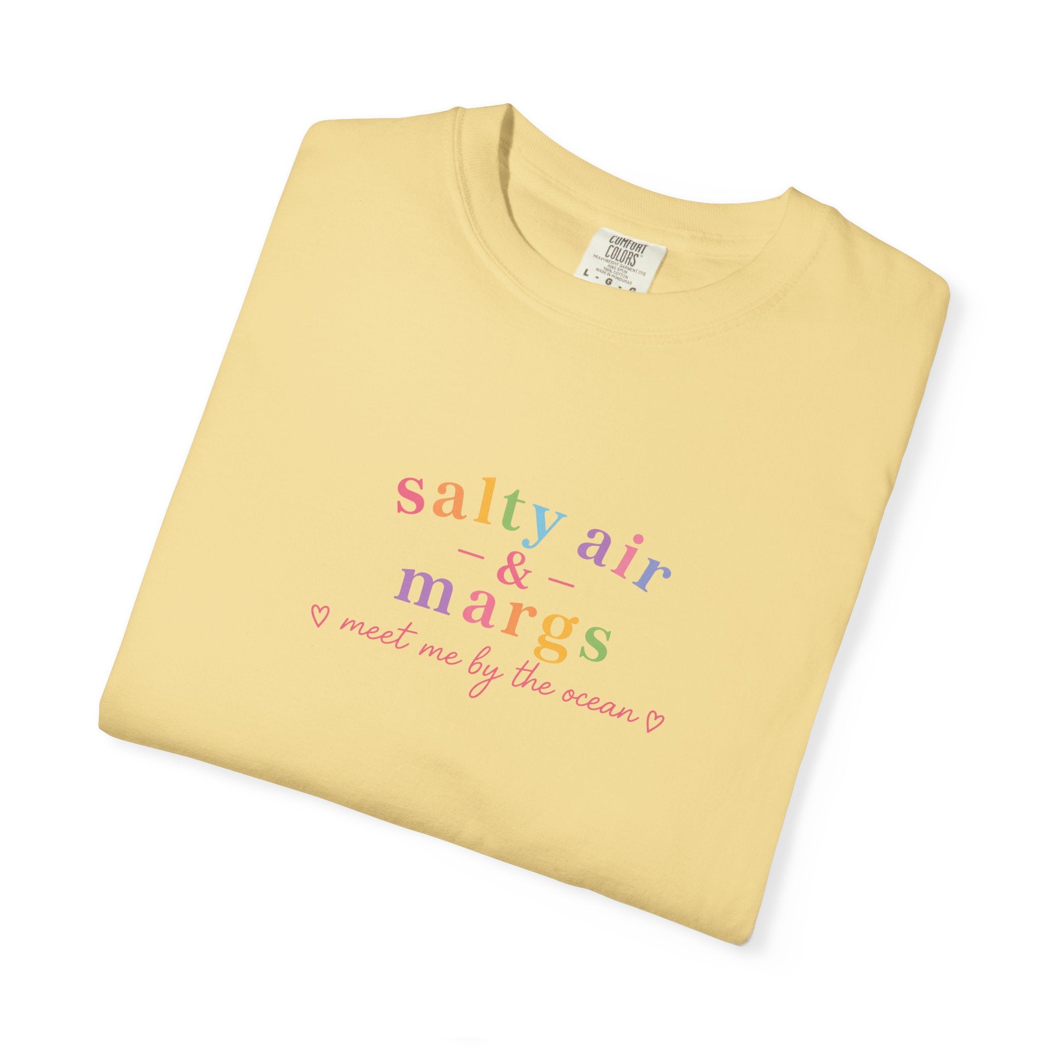Funny T-Shirt Women Tee, Colourful Typographic Design Salty Air and Margs girls trip Tshirt