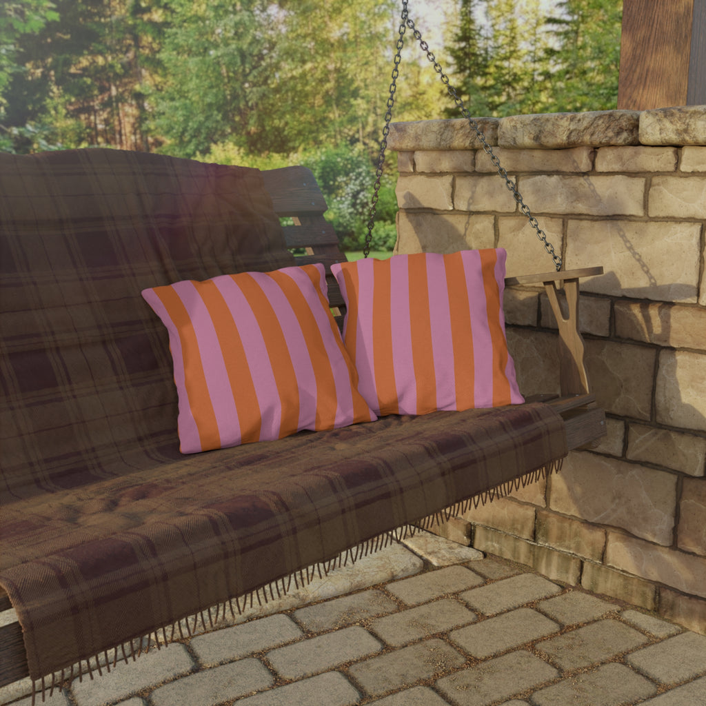 Orange and Pink Stripe Outdoor Pillow | Bold Striped Cushion for Patio