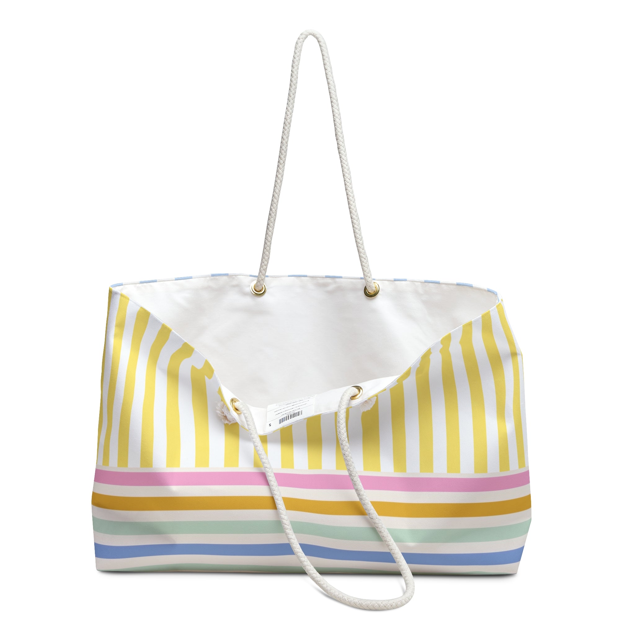 Striped Pastel Tote Weekender Bag | Beach Stripes, Rope Handles