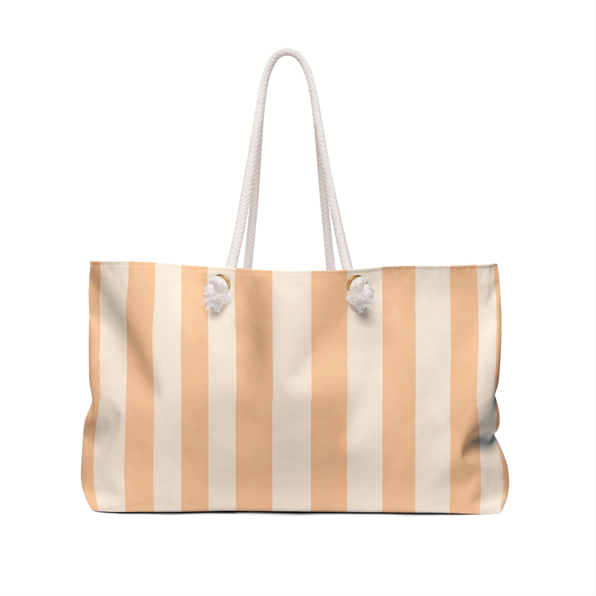 Beige Vertical Stripe Weekender Bag | Striped Travel Tote