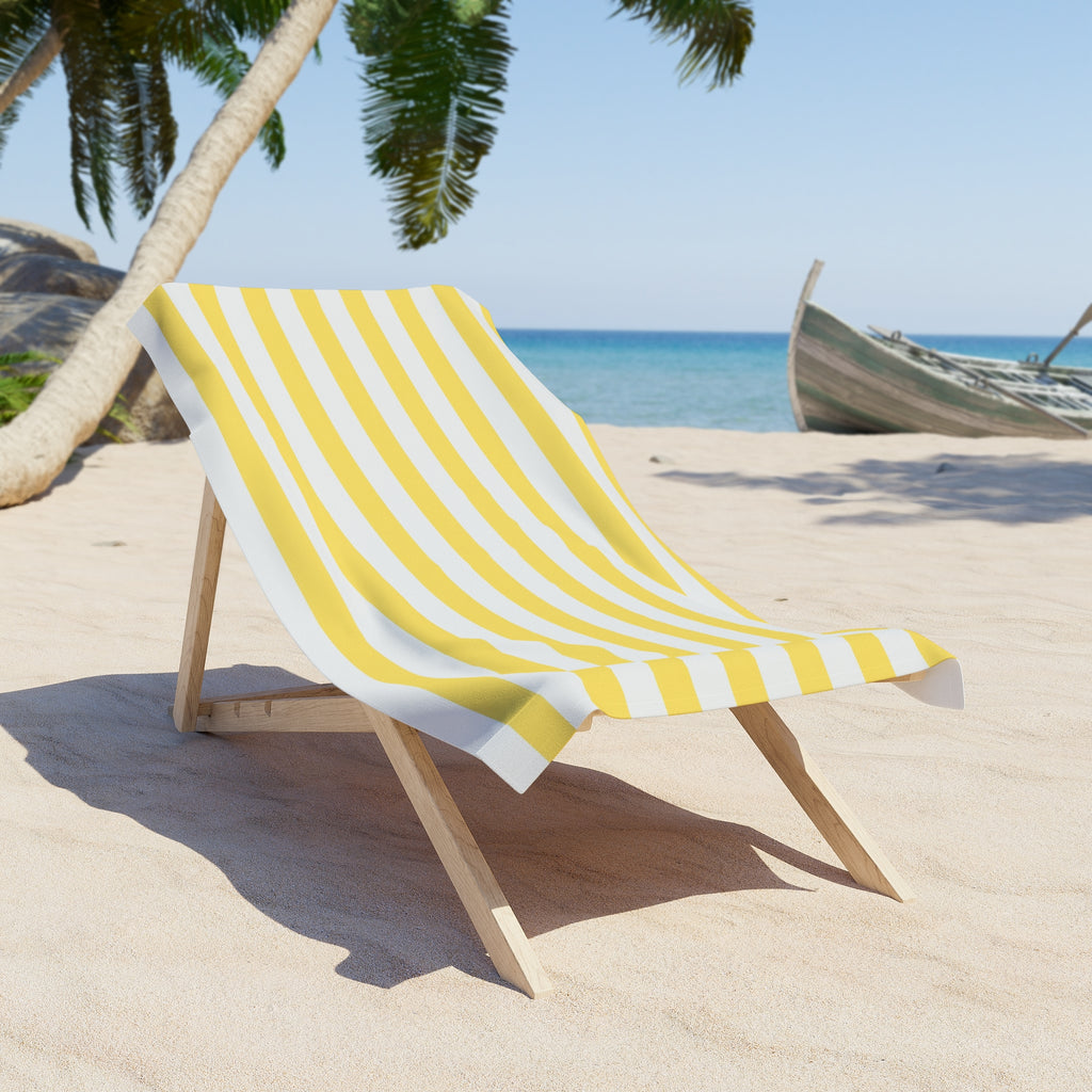 Yellow and White Striped Beach Towel | Nautical Summer Stripe