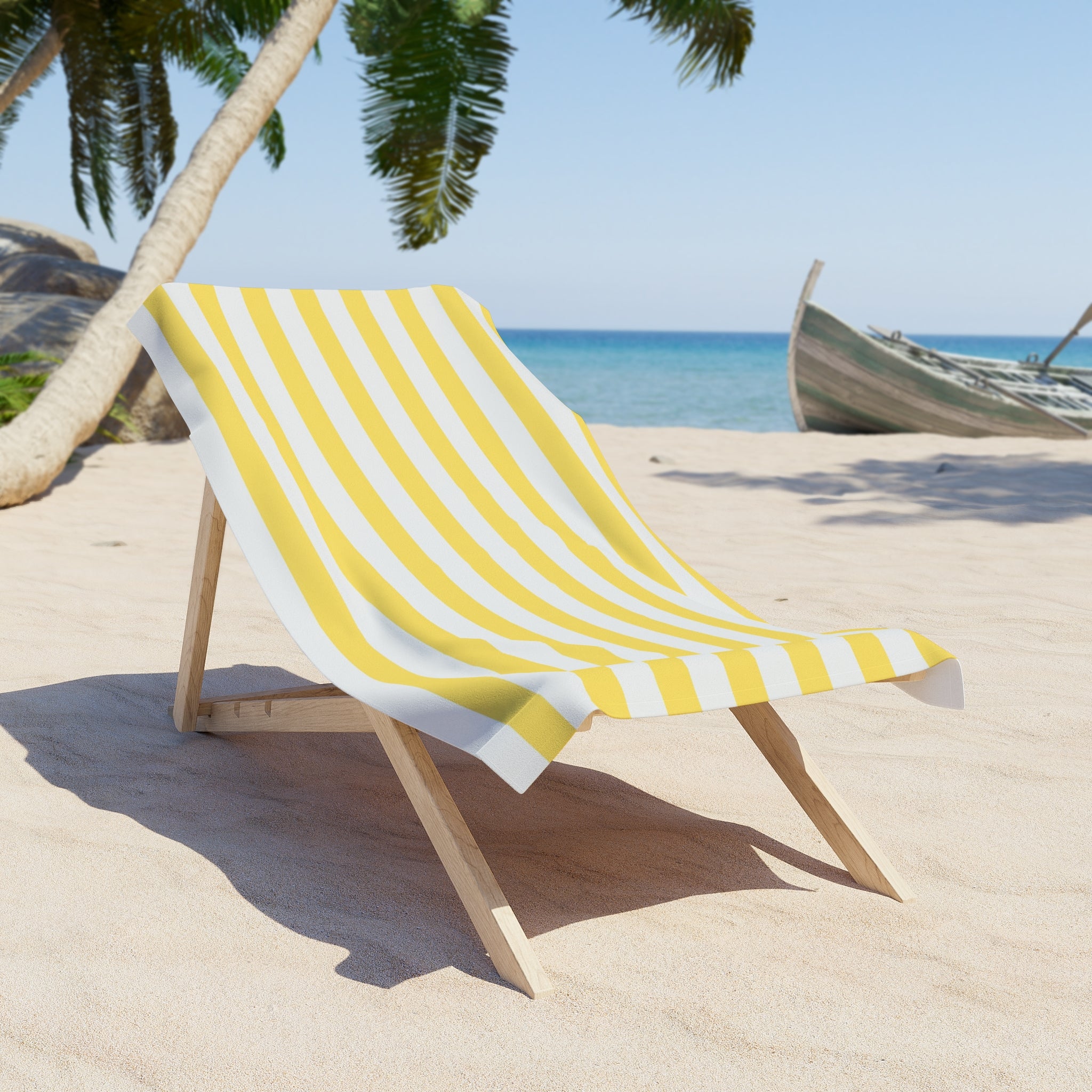 Yellow and White Striped Beach Towel | Nautical Summer Stripe