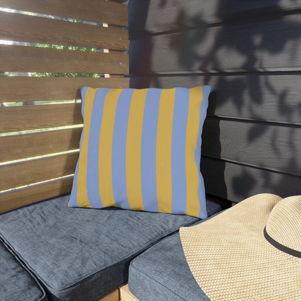 Blue and Yellow Stripe Outdoor Pillows | Coastal Patio Cushion