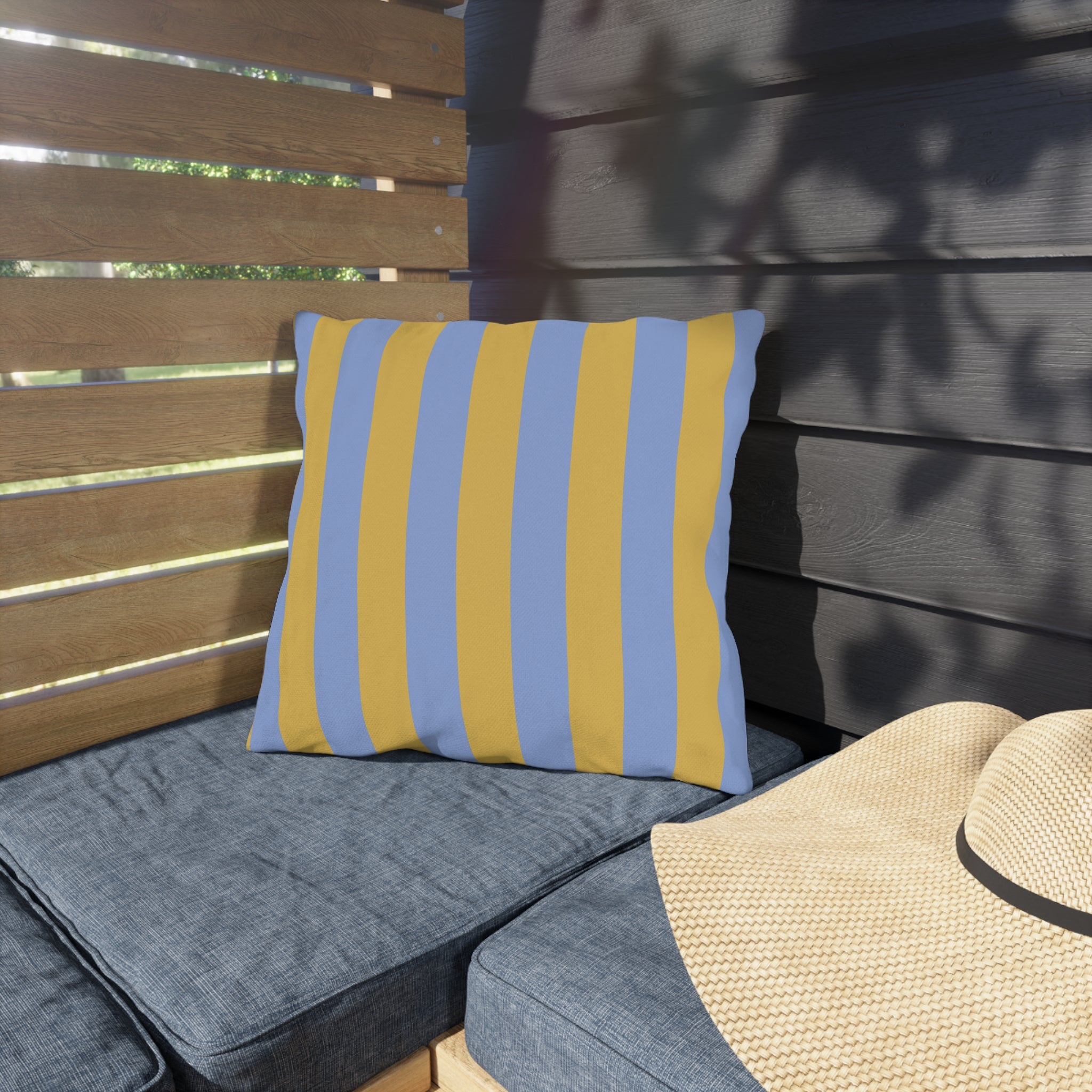 Blue and Yellow Stripe Outdoor Pillows | Coastal Patio Cushion