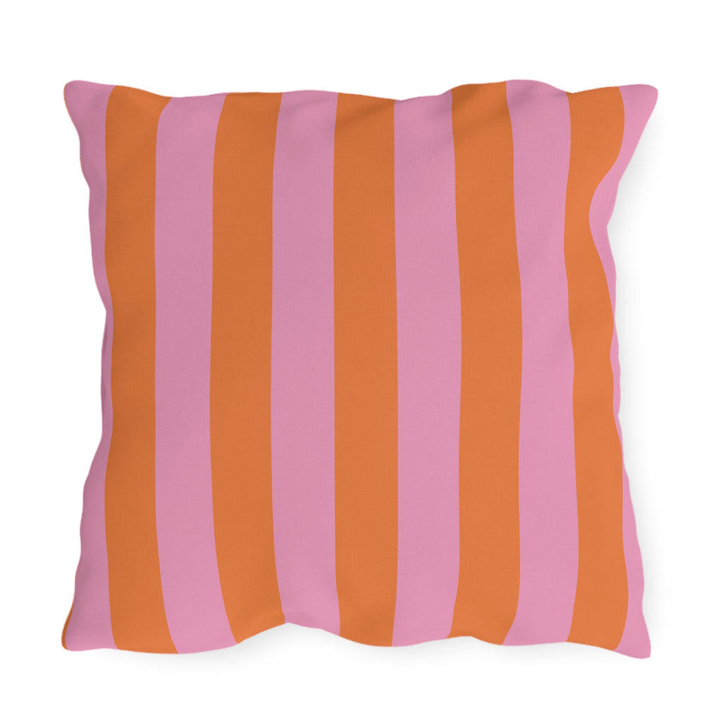 Orange and Pink Stripe Outdoor Pillow | Bold Striped Cushion for Patio