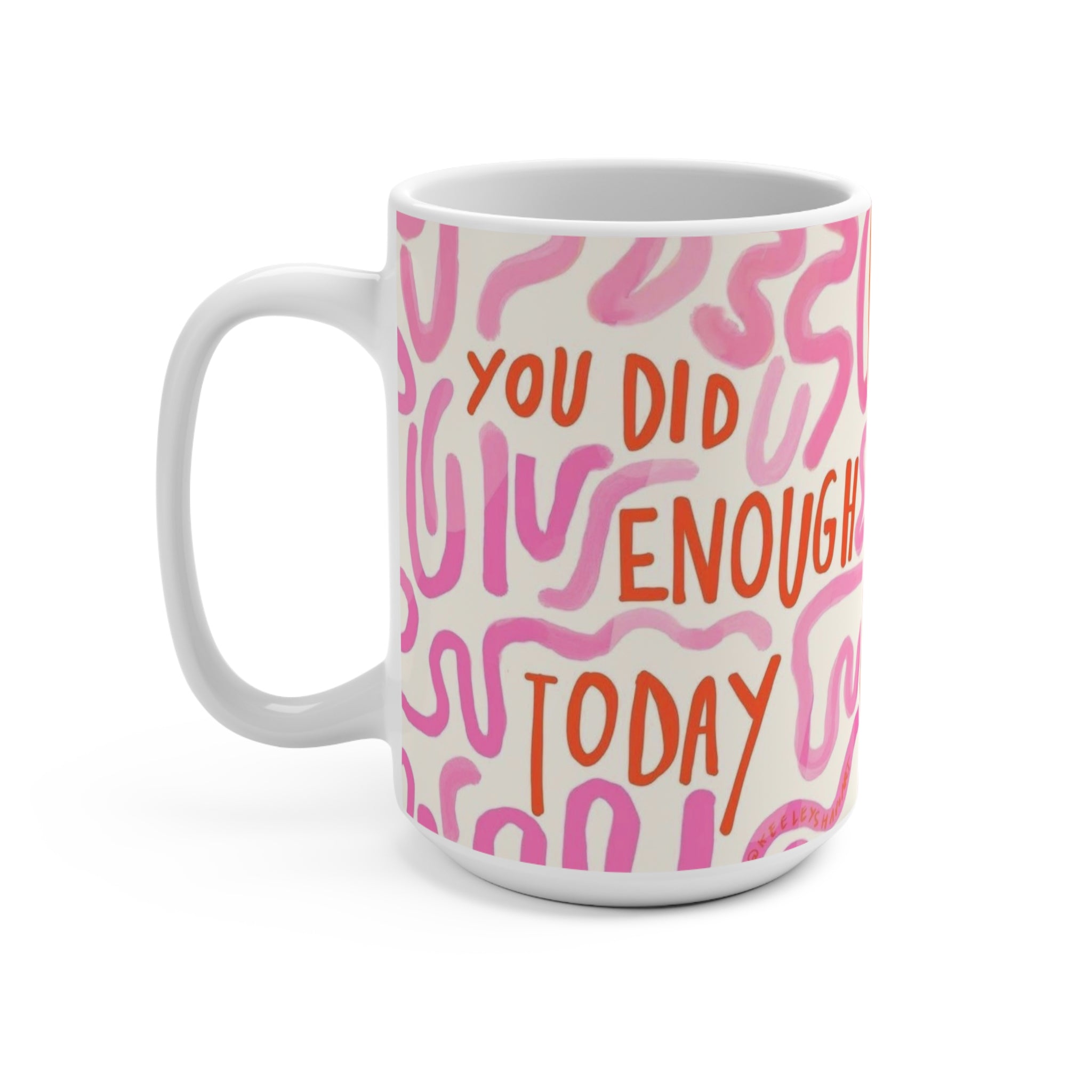 Pink Orange Striped Pattern Mug | 15oz Ceramic Coffee Cup