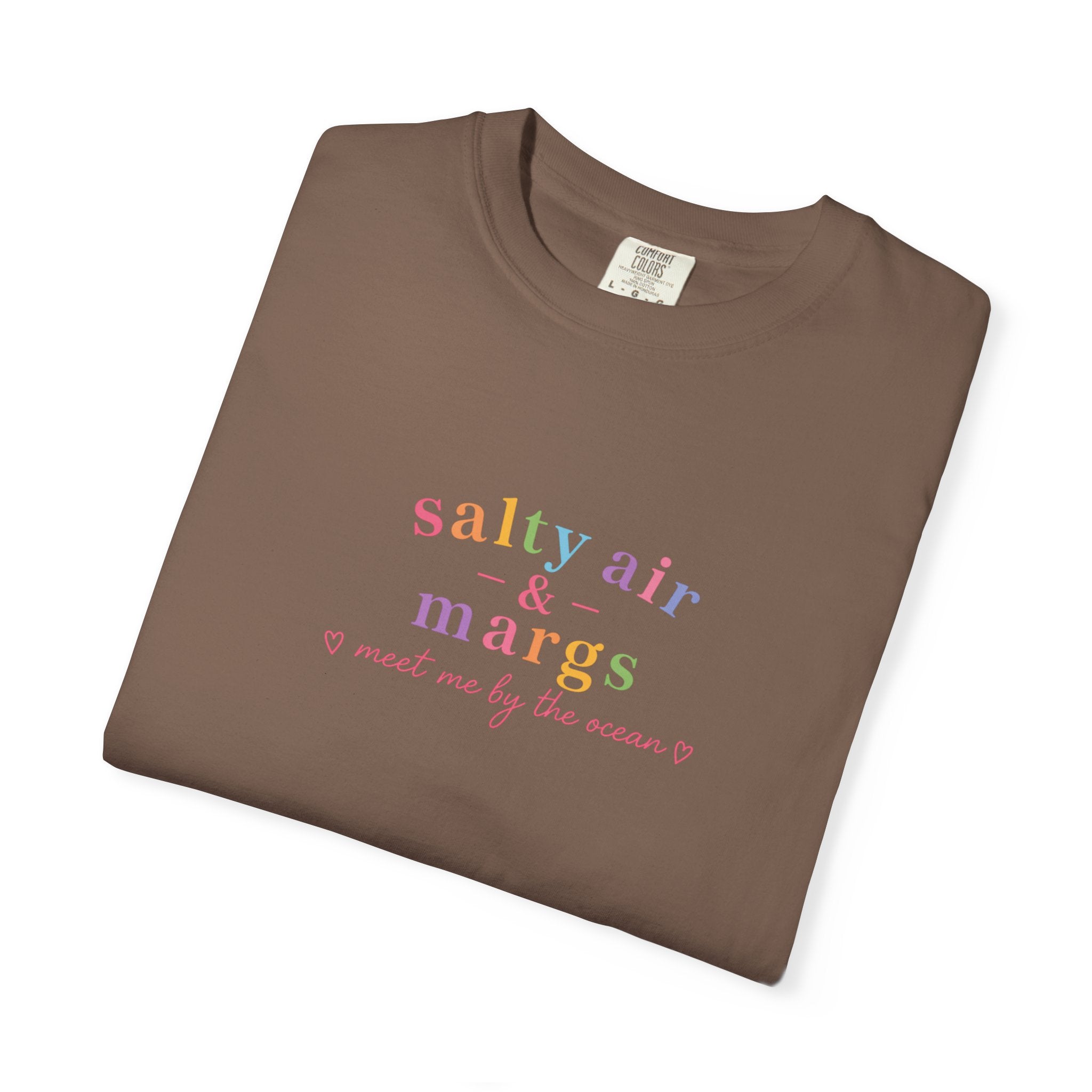 Funny T-Shirt Women Tee, Colourful Typographic Design Salty Air and Margs girls trip Tshirt