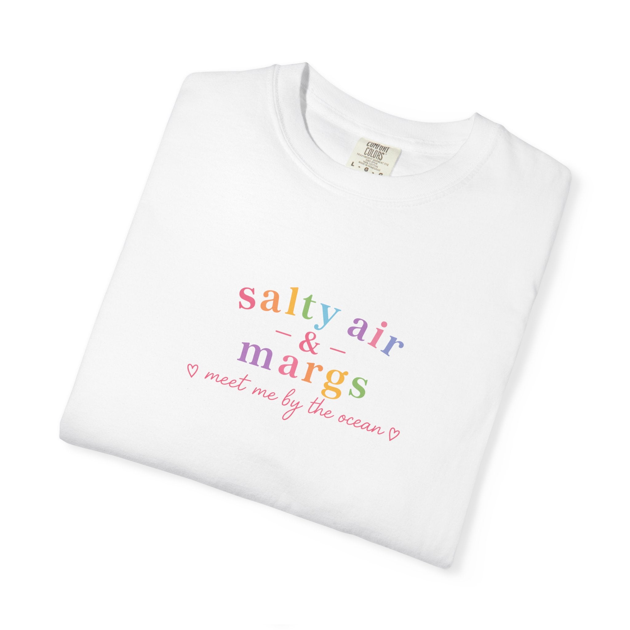 Funny T-Shirt Women Tee, Colourful Typographic Design Salty Air and Margs girls trip Tshirt