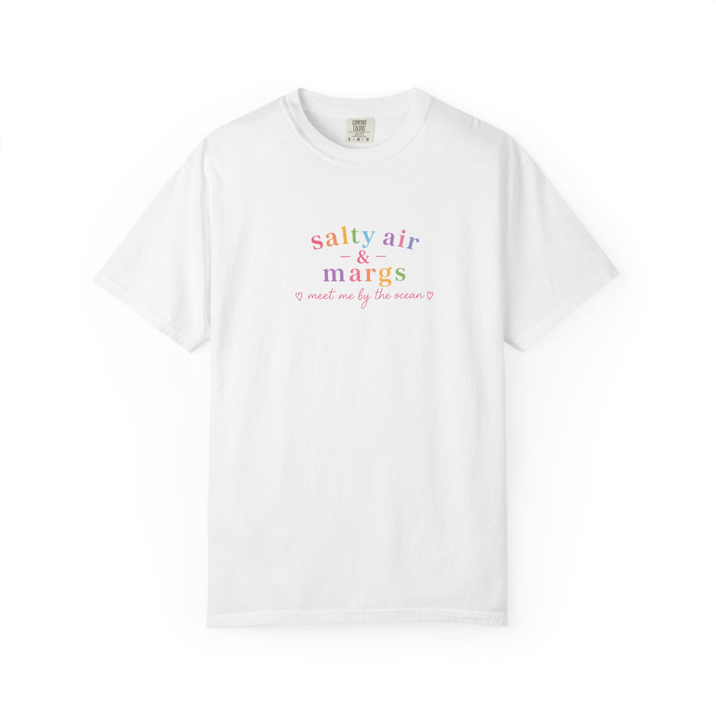 Funny T-Shirt Women Tee, Colourful Typographic Design Salty Air and Margs girls trip Tshirt