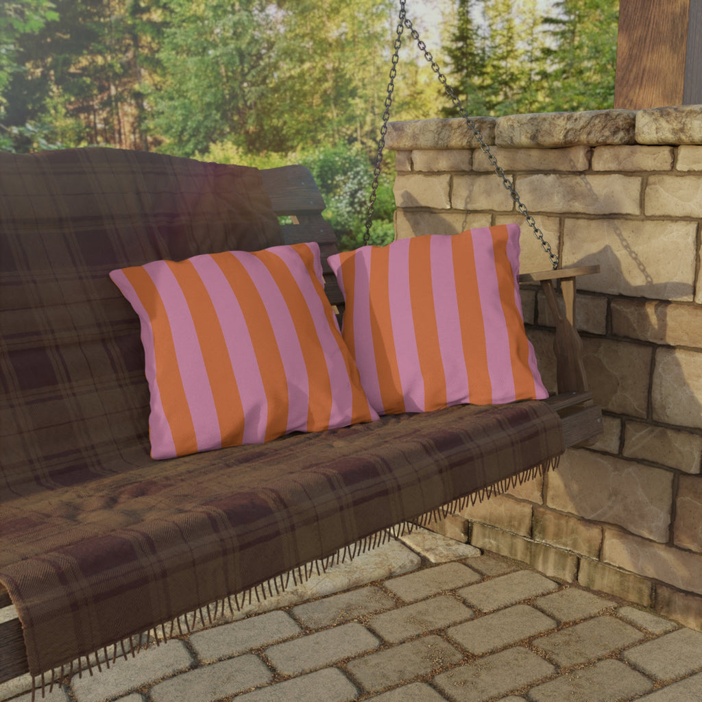 Orange and Pink Stripe Outdoor Pillow | Bold Striped Cushion for Patio