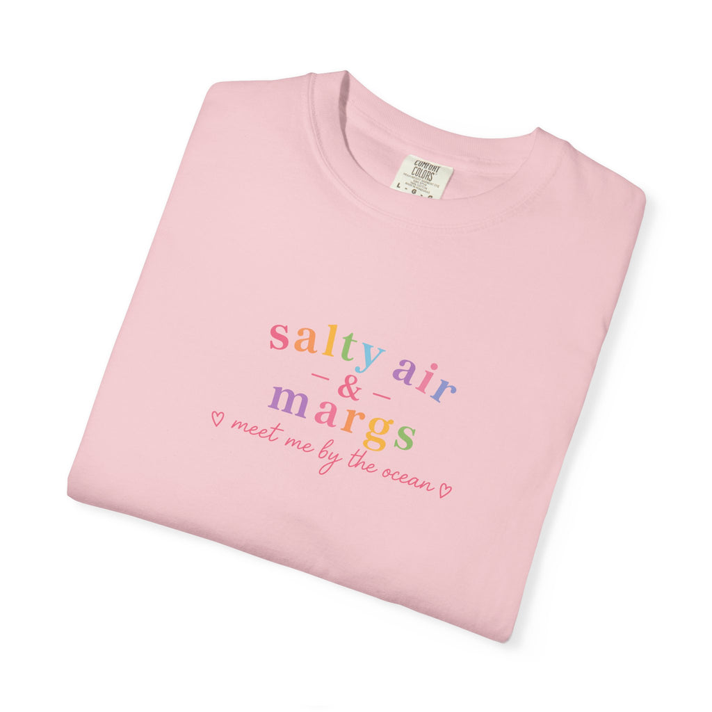 Funny T-Shirt Women Tee, Colourful Typographic Design Salty Air and Margs girls trip Tshirt