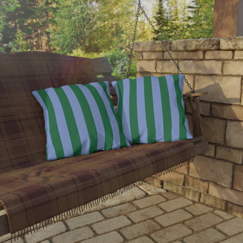 Blue and Green Vertical Stripe Outdoor Pillow | Patio Cushion