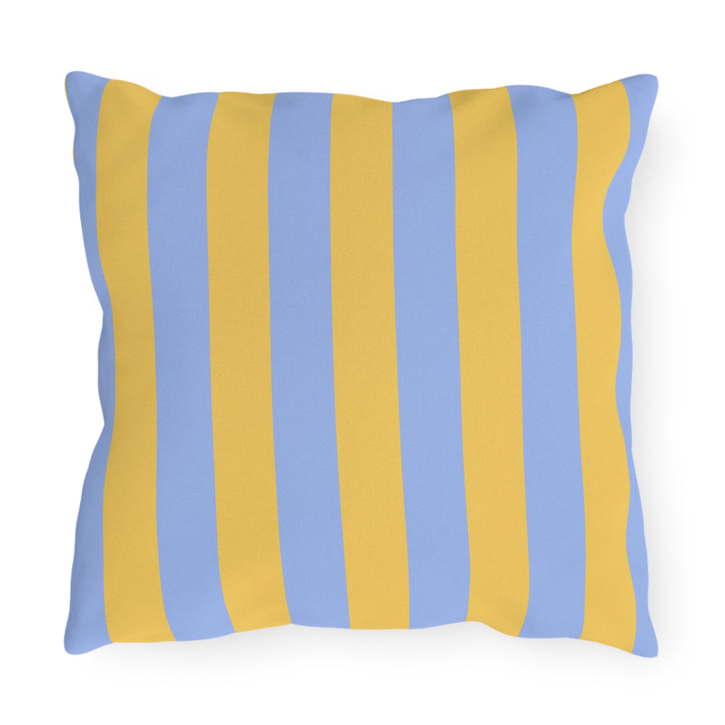 Blue and Yellow Stripe Outdoor Pillows | Coastal Patio Cushion