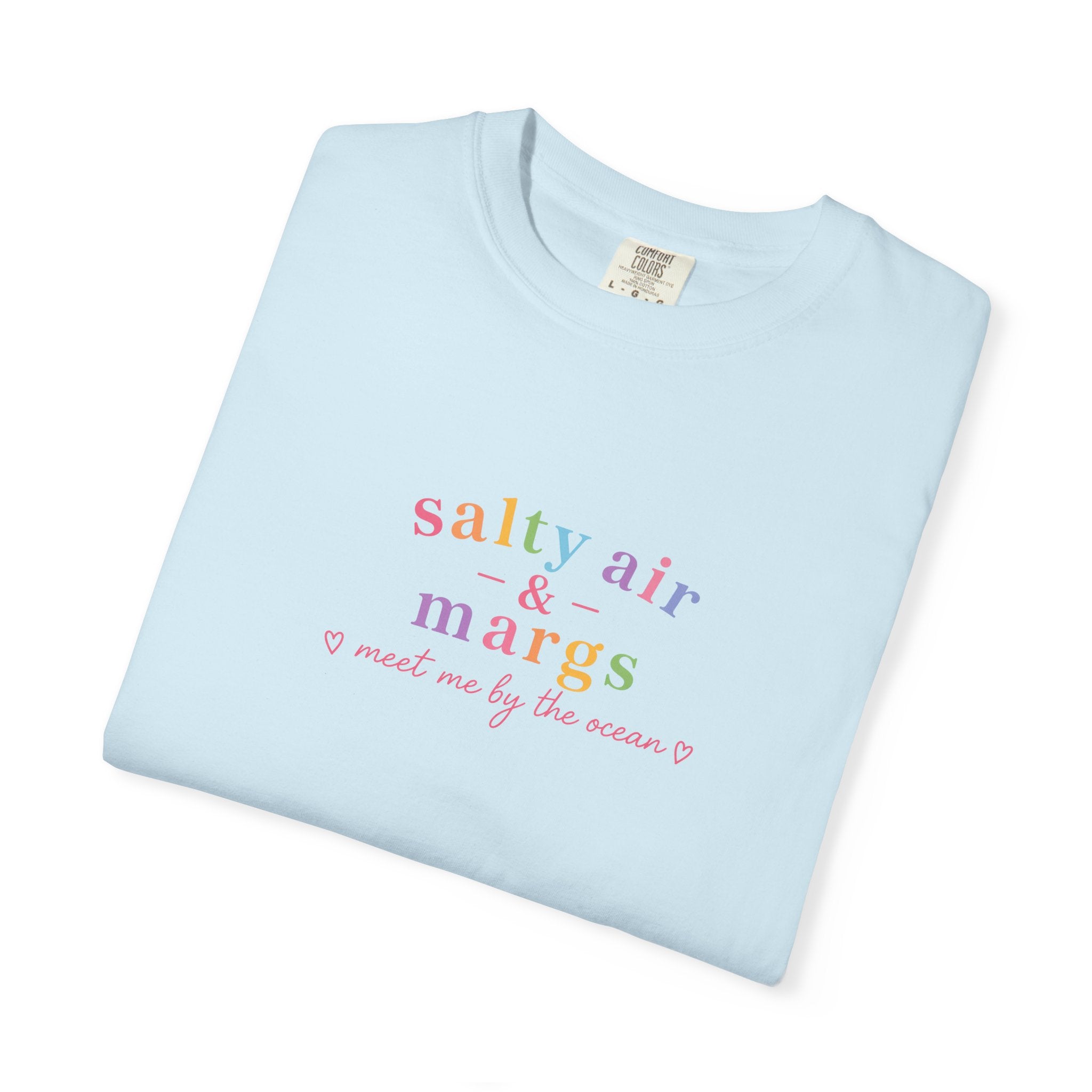 Funny T-Shirt Women Tee, Colourful Typographic Design Salty Air and Margs girls trip Tshirt