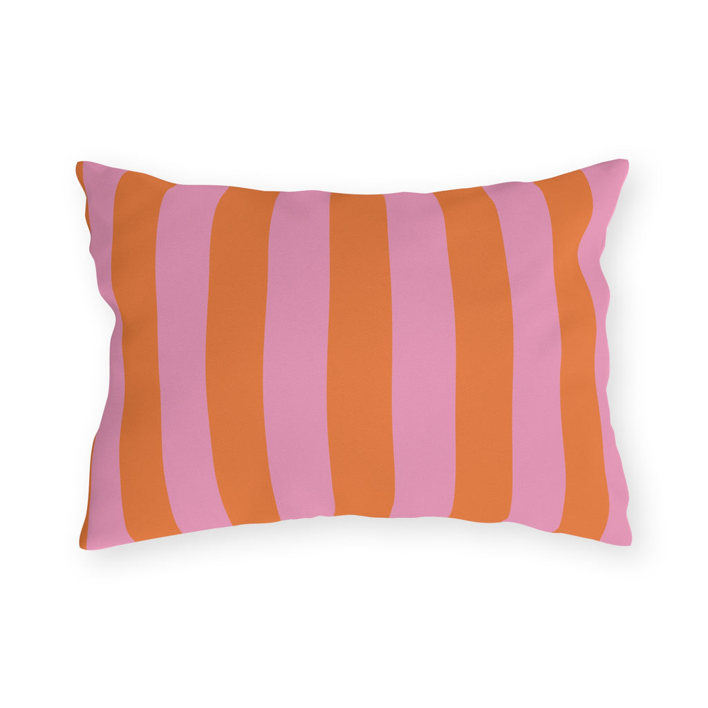 Orange and Pink Stripe Outdoor Pillow | Bold Striped Cushion for Patio